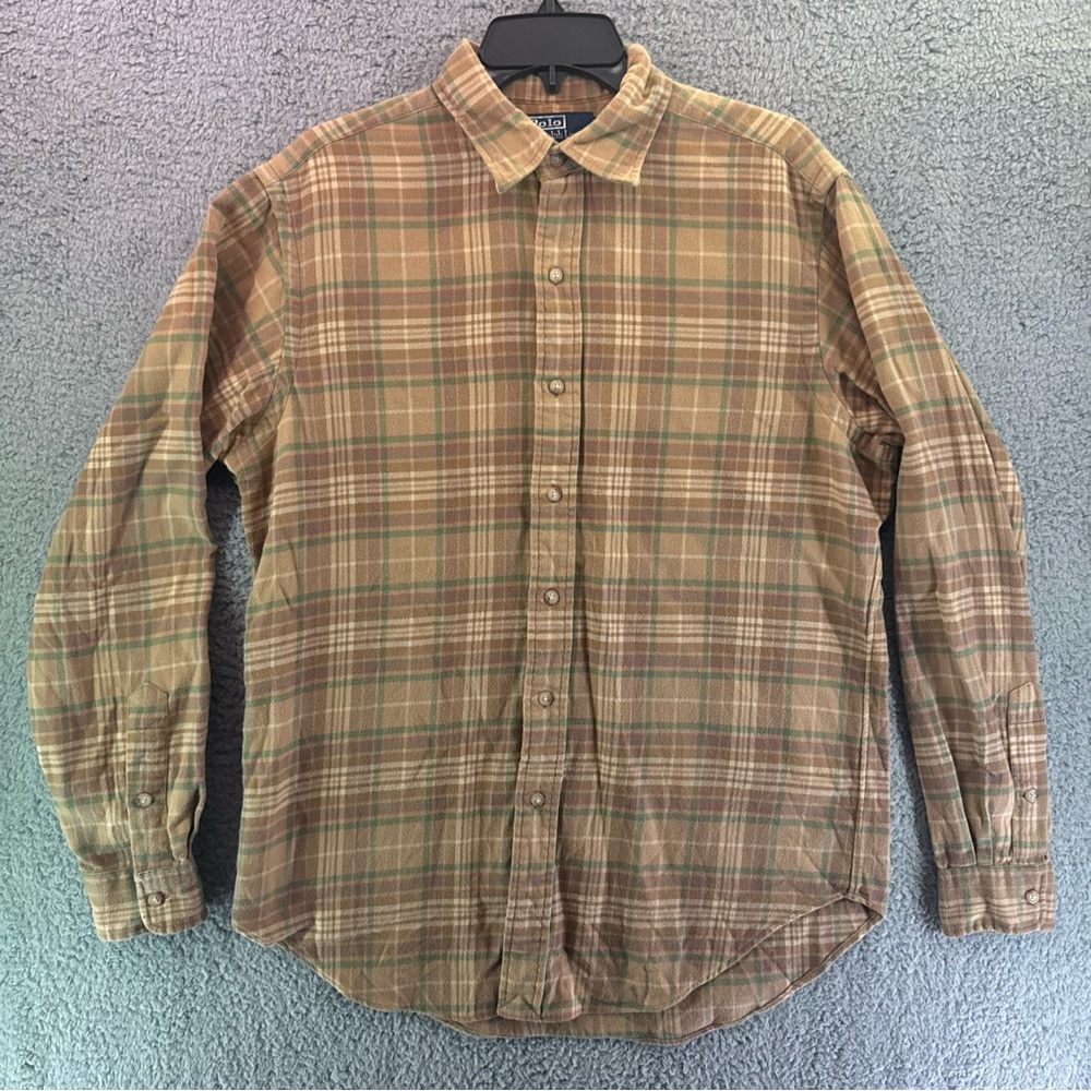Polo Ralph Lauren Mens Shirt Medium Plaid Brown Lowell Sport Flannel Long-Sleeve